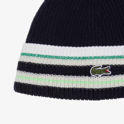 Bonnet A Rayures En Laine Cotelee Fabrique En France | Lacoste Cheap