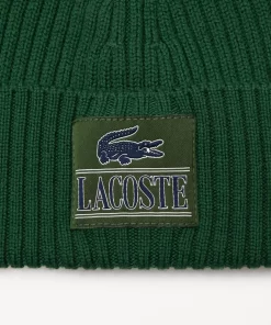 Bonnet En Laine Cotelee Avec Vignette Tissee | Lacoste Outlet