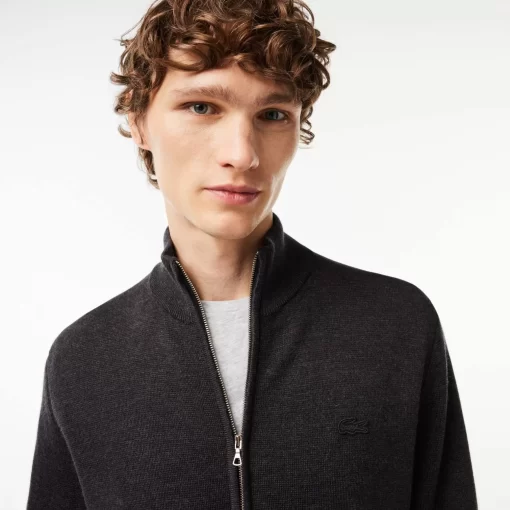 Cardigan Zippe A Col Montant En Laine Unie | Lacoste Discount