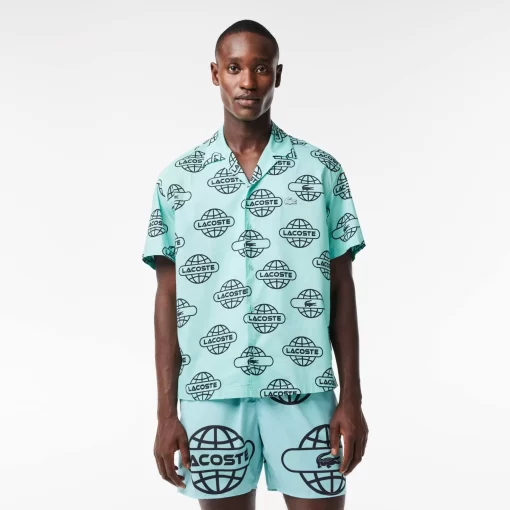 Chemise En Twill De Coton Imprime Mappemonde | Lacoste Shop