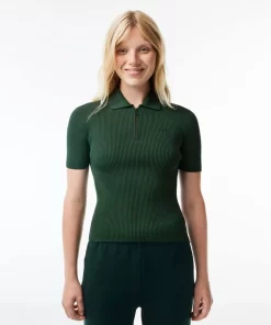 Polo Col Zippe Femme En Maille | Lacoste New