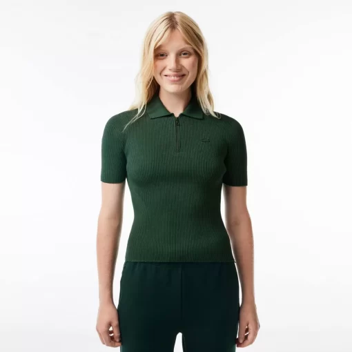 Polo Col Zippe Femme En Maille | Lacoste New