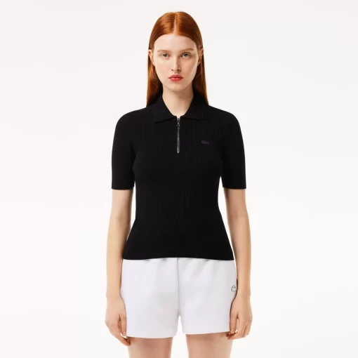 Polo Col Zippe Femme En Maille | Lacoste New