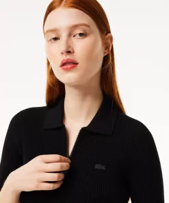 Polo Col Zippe Femme En Maille | Lacoste New