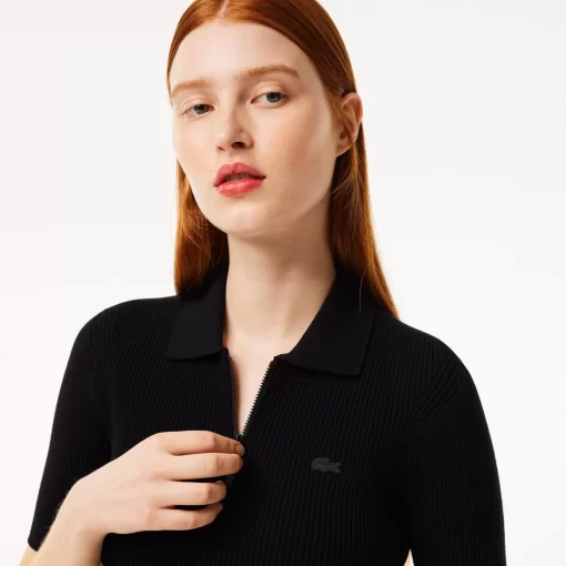 Polo Col Zippe Femme En Maille | Lacoste New