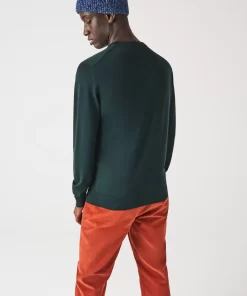 Pull A Col Rond En Laine Merinos Unie | Lacoste Cheap