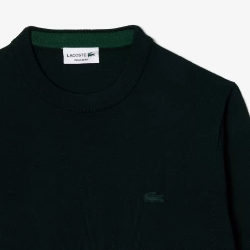 Pull A Col Rond En Laine Merinos Unie | Lacoste Cheap