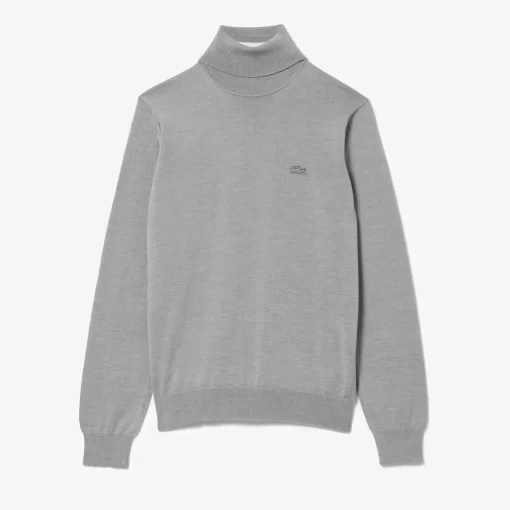 Pull A Col Roule En Laine Merinos Unie | Lacoste New