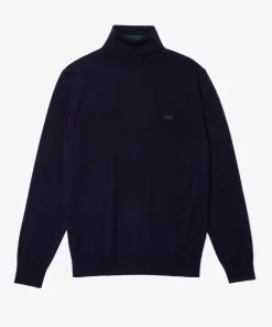 Pull A Col Roule En Laine Merinos Unie | Lacoste Shop