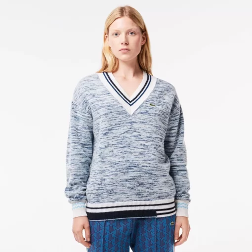 Pull A Col V Contraste Raye En Alpaga | Lacoste Flash Sale