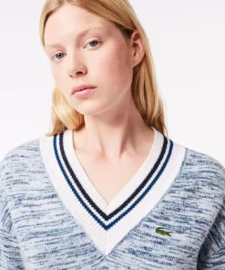 Pull A Col V Contraste Raye En Alpaga | Lacoste Flash Sale