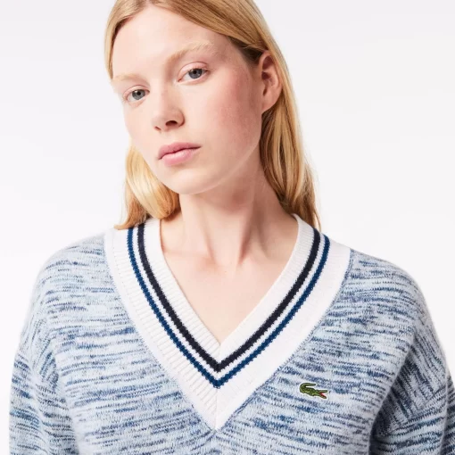 Pull A Col V Contraste Raye En Alpaga | Lacoste Flash Sale