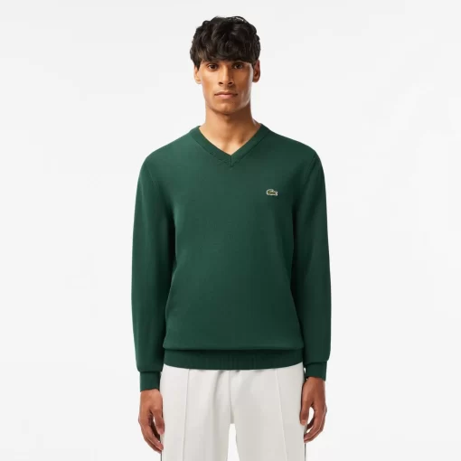 Pull A Col V En Coton Biologique Uni | Lacoste Fashion