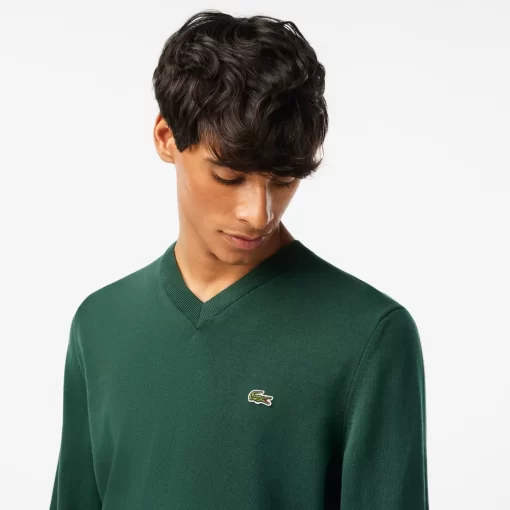 Pull A Col V En Coton Biologique Uni | Lacoste Fashion