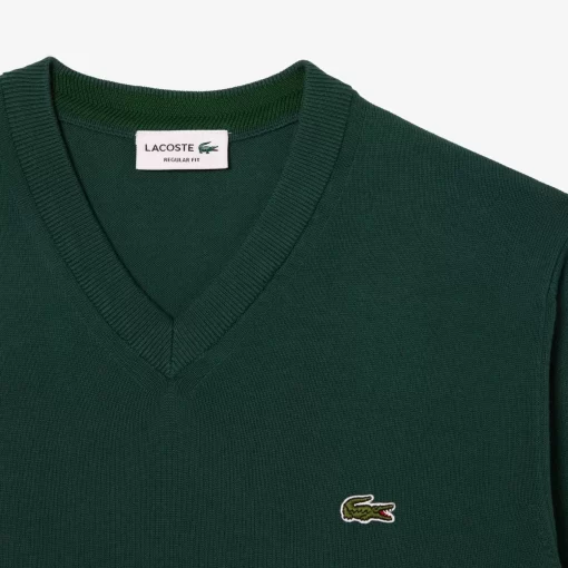 Pull A Col V En Coton Biologique Uni | Lacoste Fashion