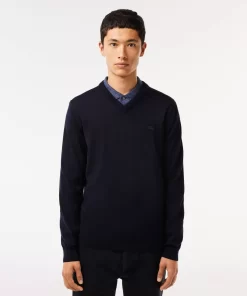 Pull A Col V En Laine Merinos Unie | Lacoste Store