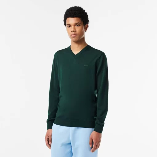 Pull A Col V En Laine Merinos Unie | Lacoste Fashion