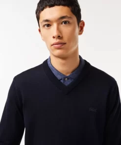 Pull A Col V En Laine Merinos Unie | Lacoste Store