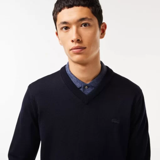 Pull A Col V En Laine Merinos Unie | Lacoste Store