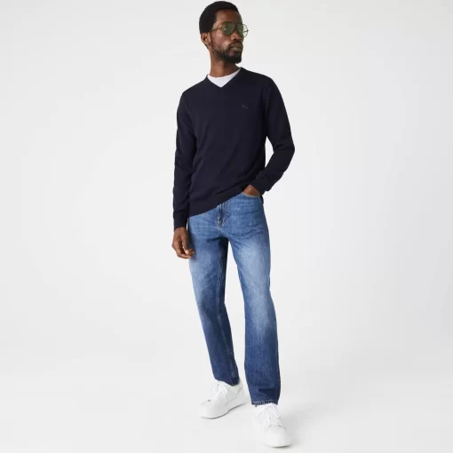 Pull A Col V En Laine Merinos Unie | Lacoste Store