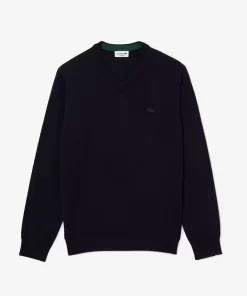 Pull A Col V En Laine Merinos Unie | Lacoste Store