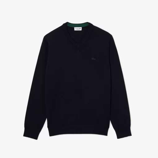 Pull A Col V En Laine Merinos Unie | Lacoste Store