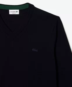 Pull A Col V En Laine Merinos Unie | Lacoste Store