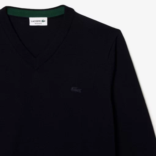 Pull A Col V En Laine Merinos Unie | Lacoste Store