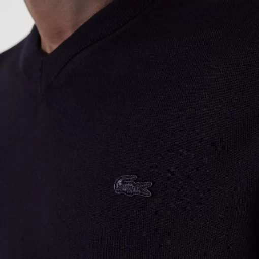 Pull A Col V En Laine Merinos Unie | Lacoste Store