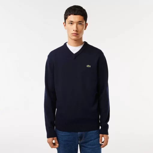 Pull A Col V En Laine Unie | Lacoste Shop