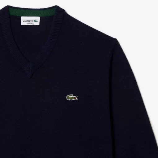 Pull A Col V En Laine Unie | Lacoste Shop