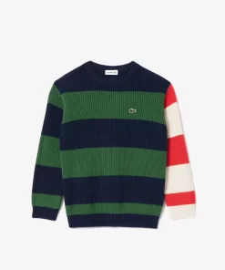 Pull A Rayures Et Manche Contrastee En Maille | Lacoste Shop