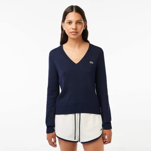 Pull Col V En Double Face De Coton | Lacoste Cheap