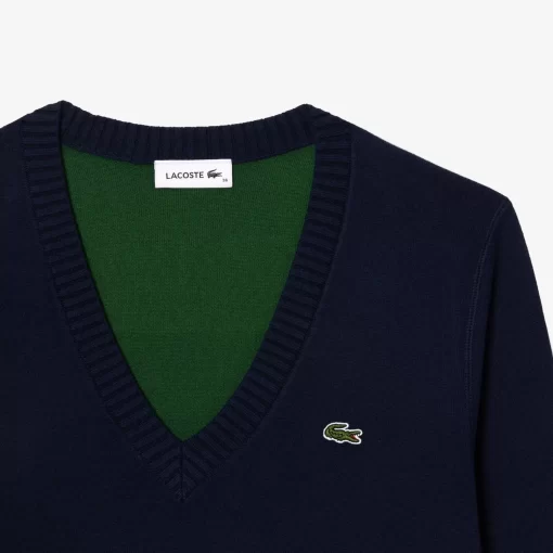 Pull Col V En Double Face De Coton | Lacoste Cheap