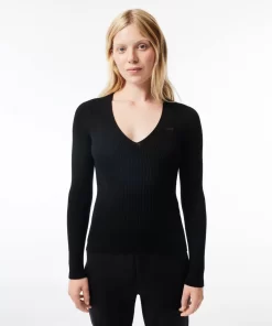 Pull Col V En Maille Cotelee Sans Couture | Lacoste Cheap