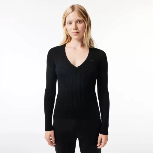 Pull Col V En Maille Cotelee Sans Couture | Lacoste Cheap