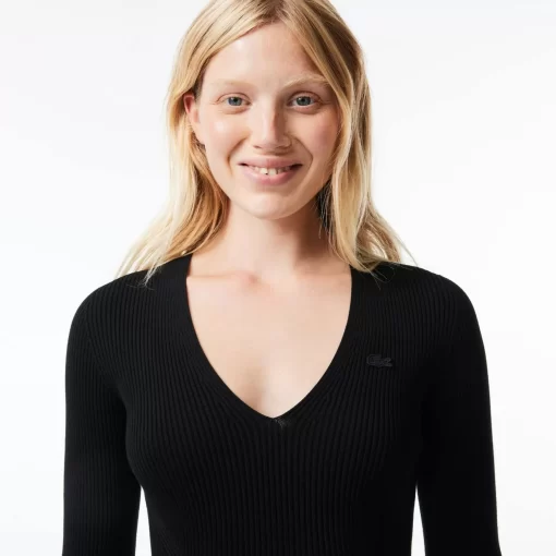 Pull Col V En Maille Cotelee Sans Couture | Lacoste Cheap