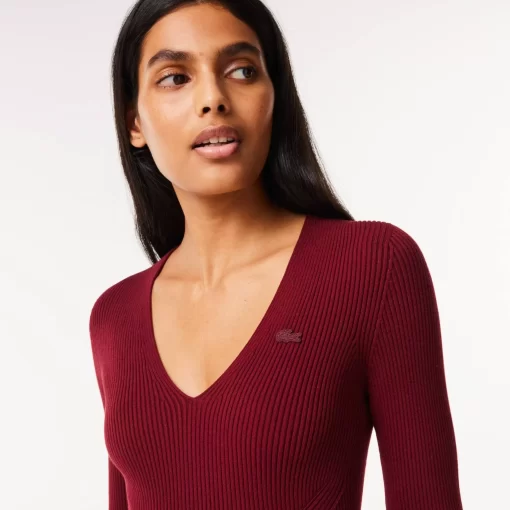 Pull Col V En Maille Cotelee Sans Couture | Lacoste Shop