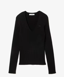 Pull Col V En Maille Cotelee Sans Couture | Lacoste Cheap