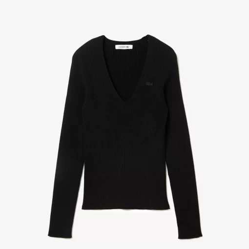 Pull Col V En Maille Cotelee Sans Couture | Lacoste Cheap