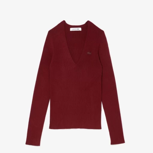 Pull Col V En Maille Cotelee Sans Couture | Lacoste Shop