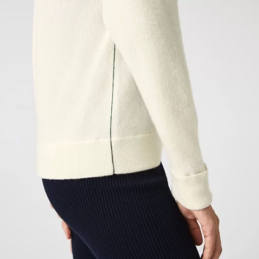 Pull Femme Col En V Uni En Laine | Lacoste Clearance