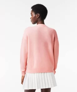 Pull Femme Col En V Uni En Laine | Lacoste Best Sale