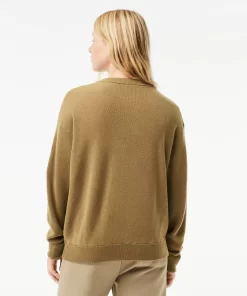 Pull Femme Col En V Uni En Laine | Lacoste New