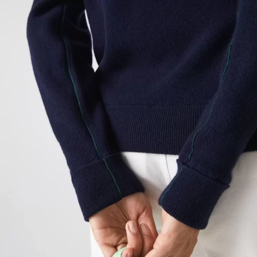 Pull Femme Col En V Uni En Laine | Lacoste Discount