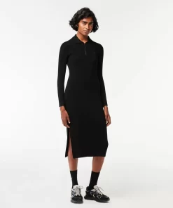 Robe Longue Col Polo En Maille Cotelee Sans Couture | Lacoste Hot