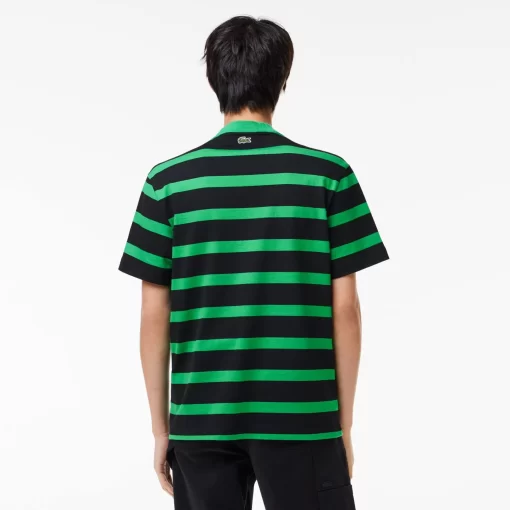 T-Shirt A Rayures En Coton Avec Imprime 3D | Lacoste Cheap