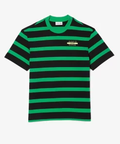 T-Shirt A Rayures En Coton Avec Imprime 3D | Lacoste Cheap