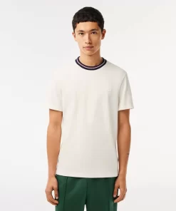 T-Shirt Avec Col Raye En Mini Pique Stretch | Lacoste Sale