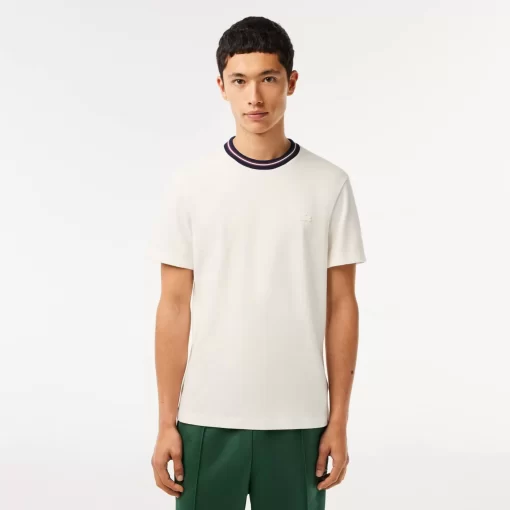 T-Shirt Avec Col Raye En Mini Pique Stretch | Lacoste Sale